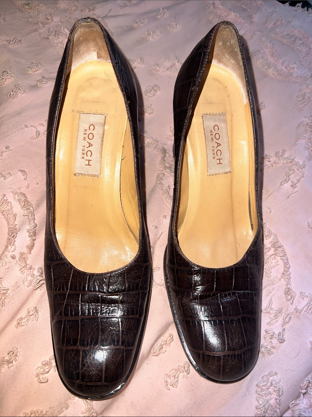Coach Croc-Embossed Patent Leather Pumps in Dark Brown